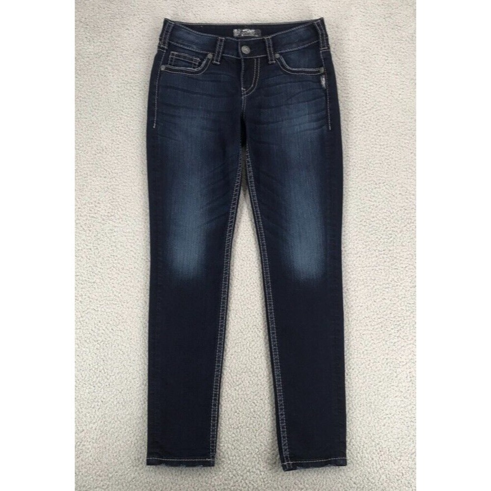 Silver Suki Mid Skinny Jeans Women W28 L29 Actual W30 L28.5 Distressed Dark Wash